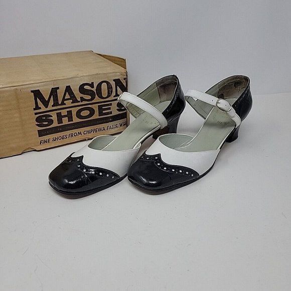 Mason Shoes Vintage Mason Shoe Black White Patent Leather Block